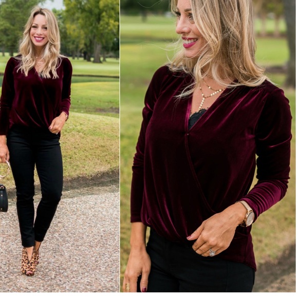 Gibson Velvet Wrap Top burgundy nwt size XS - Picture 1 of 9